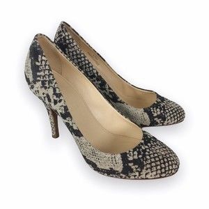 JCrew Size 6 Mona Snakeskin Linen Fabric‎ Textile Round Toe Pumps Heels Shoes